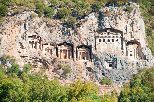 Turkish  Lycian tombs  - ancient necropolis in the mountains — Stock Photo, Image