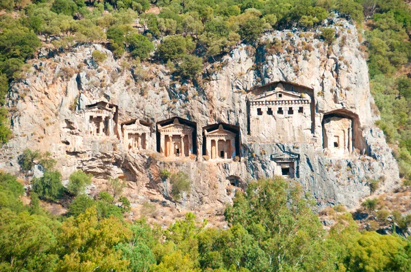 Turkish  Lycian tombs  - ancient necropolis in the mountains — Stock Photo, Image