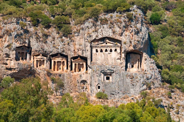 Turkish  Lycian tombs  - ancient necropolis in the mountains — Stock Photo, Image