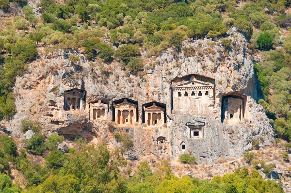 Turkish  Lycian tombs  - ancient necropolis in the mountains — Stock Photo, Image