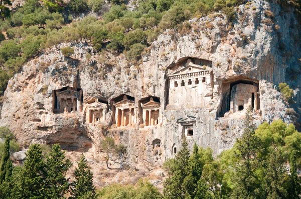 Turkish  Lycian tombs  - ancient necropolis in the mountains — Stock Photo, Image