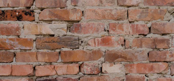 Red brick wall, close-up, old brickwork background — Fotografia de Stock