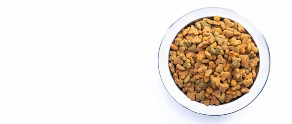 Metal Bowl Pets Dry Food Isolated White Background View Full — Foto de Stock
