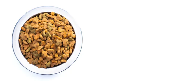 Metal Bowl Pets Dry Food Isolated White Background View Full — 图库照片