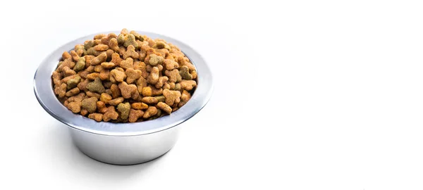 Metal Bowl Pets Dry Food Isolated White Background View Full — Foto Stock