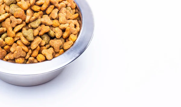 Close Part Metal Bowl Dry Food Animals Cats Dogs High — Foto de Stock