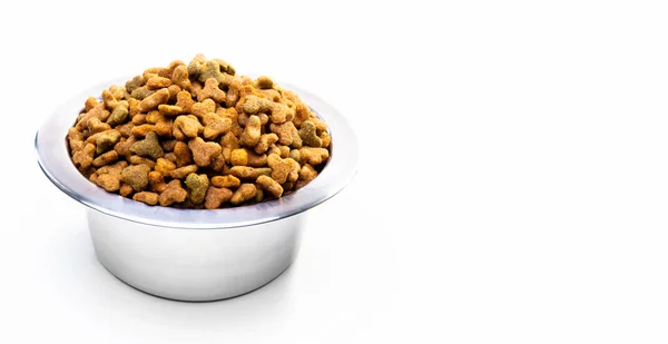 Metal Bowl Dry Food Cats Dogs Isolated White Background High — Stock Photo, Image