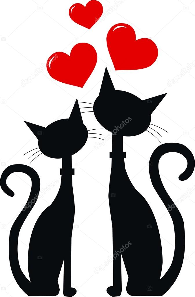 Premium Vector  Two cat in love isolated flat illustration two cat in love  line icon