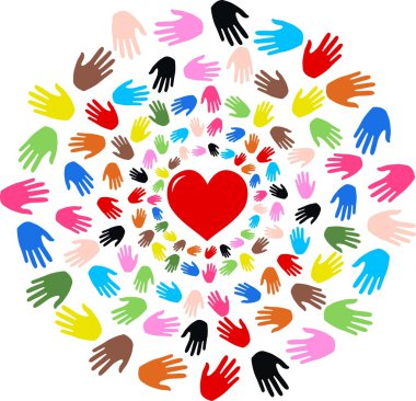 Barış sevgi çeşitlilik eller