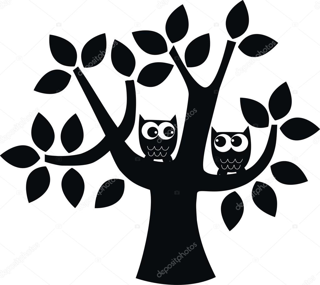 Two owls siting in a tree