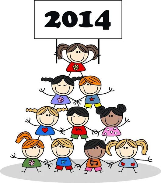 2014 Kalender Neujahr Kinder — Stockvektor