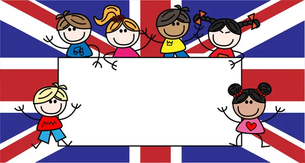 Mixed ethnic children great britain flag — Stock Photo, Image