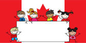 gemischte ethnische Kinder kanadische Flagge