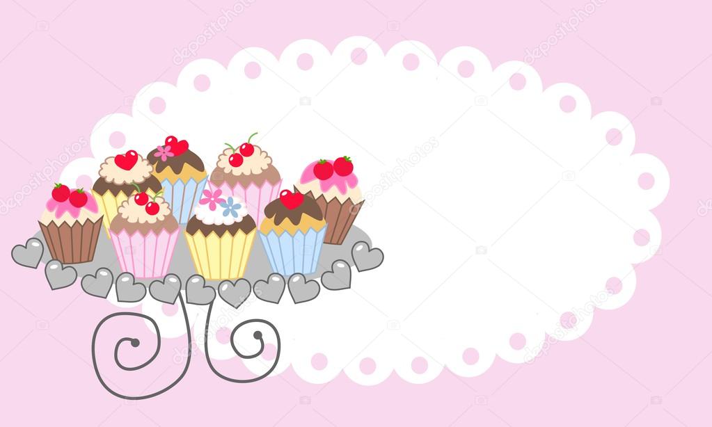 Cupcakes on plate header or greeting card