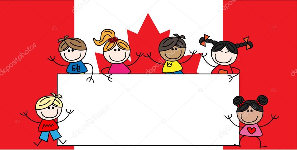 Mixed ethnic children Canadian flag