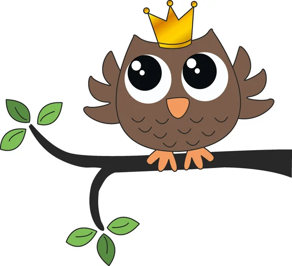 A sweet little brown owl with a crown — Stock Vector