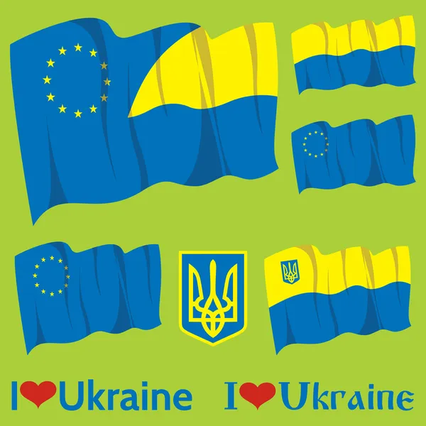 Набір прапорів України та ЄС — стоковий вектор
