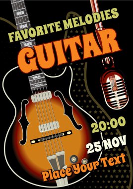 rock konseri tasarım şablonu ile gitar, mikrofon