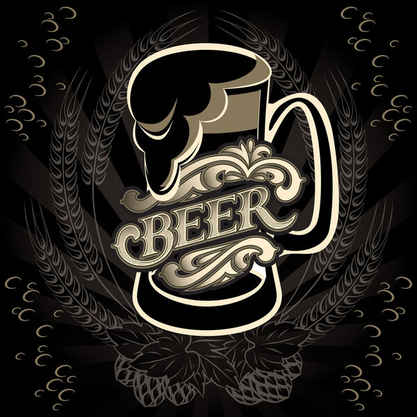 glass of beer on a black background for the menu