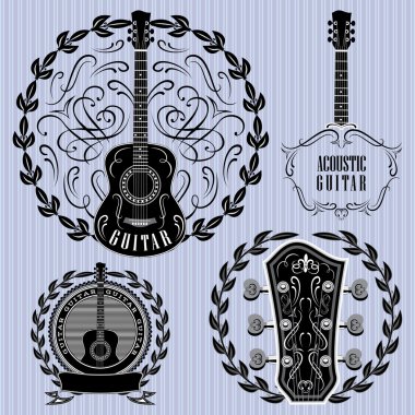 akustik gitar ile etiket kümesi