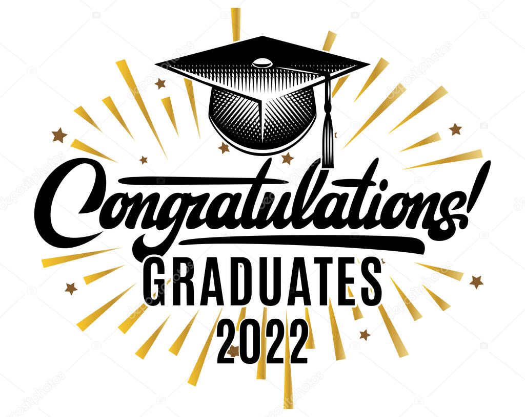 Vector template for graduation celebration in 2022. Set of elements for design. Calligraphic inscription for decoration.