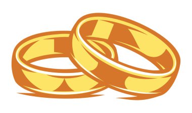 Two gold wedding rings. Template, element for design of polygraphy on theme of the wedding. Vector color, editable illustration.