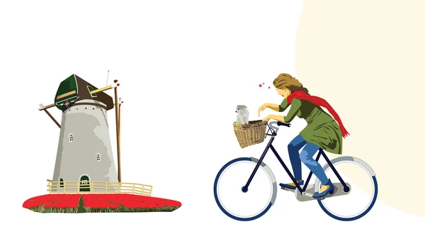 Cykling nederländska flicka — Stock vektor