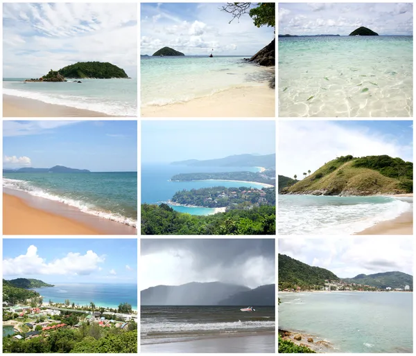 Collage av synvinkel - kata, karon, patong stränder thailand — Stockfoto