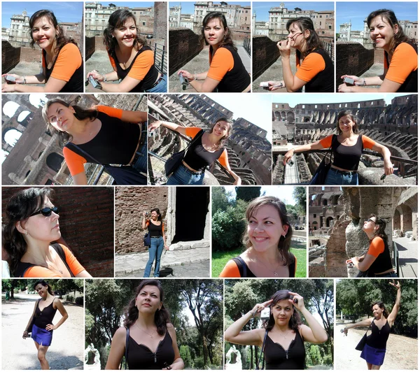 Collage happy young woman in Rome Italy — Stock Photo, Image