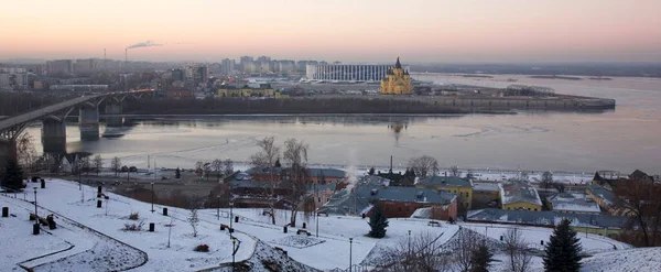 Δεκέμβριος Ηλιοβασίλεμα Χειμώνα Στο Nizhny Novgorod — Φωτογραφία Αρχείου