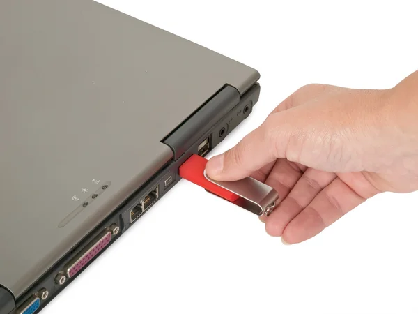 Inserting memory stick — Stock Photo, Image