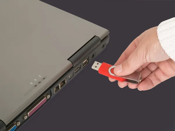 Inserting memory stick — Stock Photo, Image