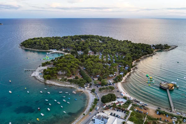 Una Vista Aérea Del Camping Península Stoja Atardecer Pula Istria — Foto de Stock