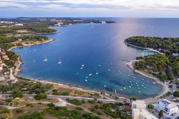 Una Vista Aérea Bahía Stoja Por Tarde Temprano Pula Istria — Foto de Stock