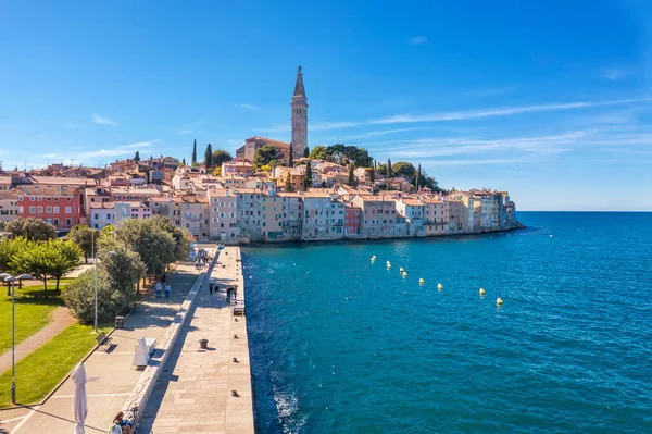 Amazing Wiew Rovinj Bell Tower Top Tower Statue Euphemia Bell — Stock Photo, Image
