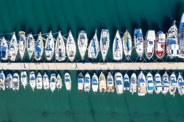 Yachten Und Boote Hafen Festgemacht Luftaufnahme Draufsicht — Stockfoto