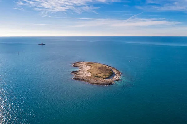 Una Vista Aérea Las Islas Fenoliga Faro Porer Desde Cabo — Foto de Stock