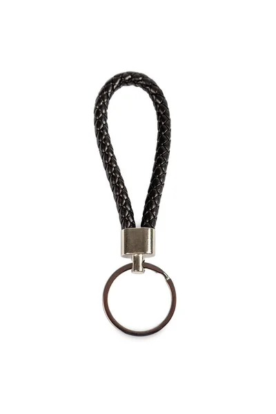 Black Leather Rope Sleutelhanger Geïsoleerd Witte Achtergrond — Stockfoto