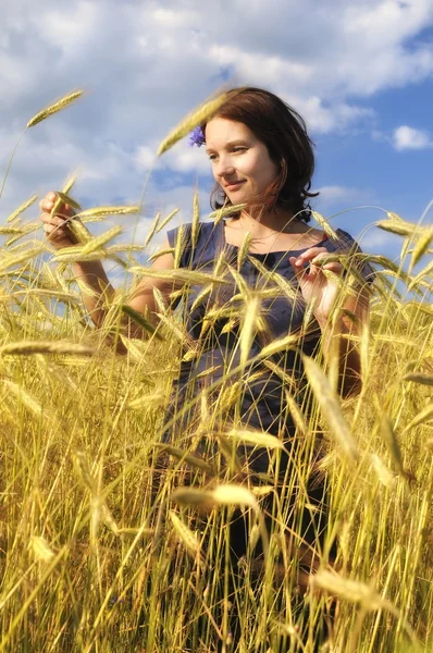 Woman on field of grain. — Stock Photo, Image