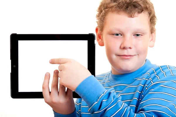 男孩与一台平板电脑 — 图库照片