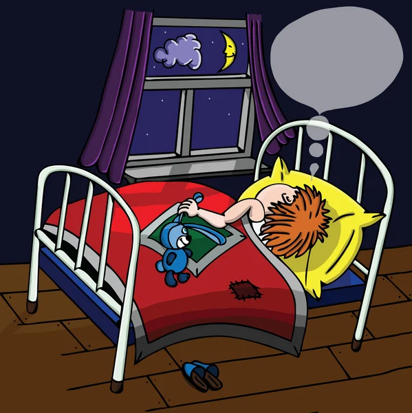 Slapende kind in de wieg op nacht dromen — Stockfoto