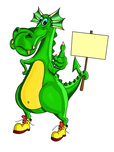 Green dragon holding a placard and showing sign of all good — Stock Photo, Image