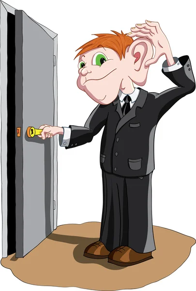 The man with the big ears listening at the door — Stock Vector