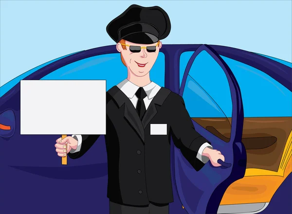 A man with a sign greets passengers — Stock Vector