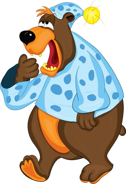 Medvěd v pyžamu pokrývá ústa jeho tlapkou — Stockový vektor