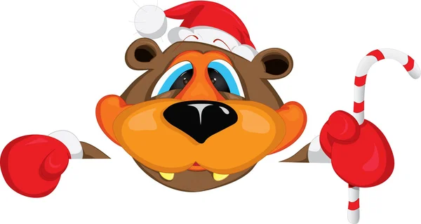 Feliz Natal urso segurando um cartaz e doces — Vetor de Stock