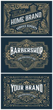 Paketleme için 3 vintage etiket seti