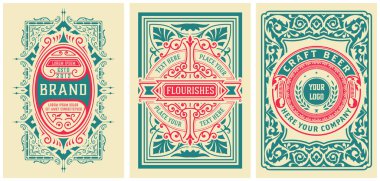 Paketleme için 3 vintage etiket seti