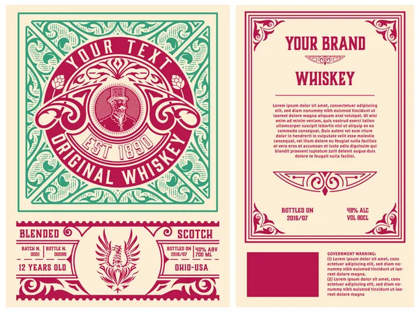 Etiqueta Whisky Con Marcos Viejos — Vector de stock