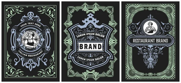 Paketleme için 3 vintage etiket seti